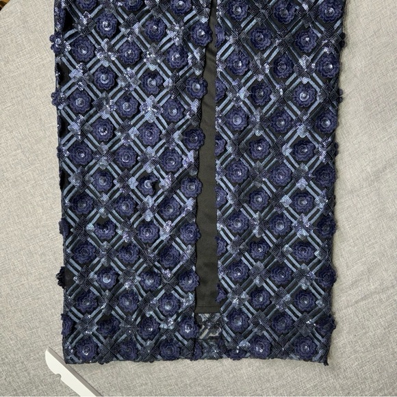 Badgley Mischka Navy Sequin Formal Gown Floor Length Dress Size 4 NWT - Picture 8 of 11